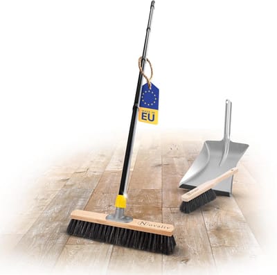 Novaliv halbezem 40 cm met steel borstelharen haarmengsel inclusief veegset verzinkt met rubberen lip bestaande uit stoffer en blik handveger fijn Ideaal als werkplaatsbezem Industriële bezem met steel