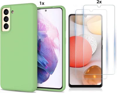 Hoesje Geschikt Voor Samsung Galaxy S21 Hoesje Soft Nano Silicone Backcover Gel Thea Green Met 2x Glazen Screenprotector