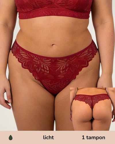 Moodies menstruatie ondergoed - String lace - licht kruisje - maat L - Rood