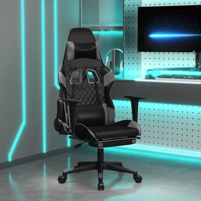 vidaXL - Gamestoel - met - voetensteun - kunstleer - zwart - en - grijs