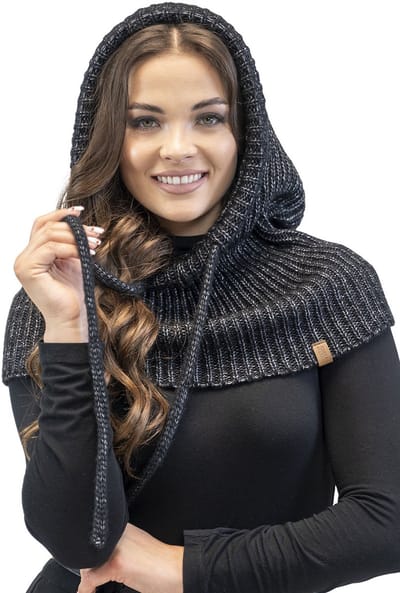 Vivisence Dames Winter Capuchon - Zachte Mix Van Lamswol En Katoen Met Verstelbaar Trekkoord En Lang Voorpand - Comfortabele Warmte En Windbescherming Past Onder Een Jas En Verfrist Elke Dagelijkse Outfit - Zwart
