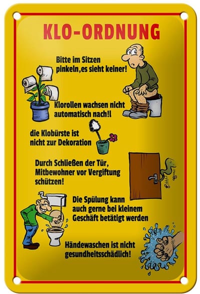 Blechschild Hinweis 12x18cm Klo Ordnung im Sitzen pinkeln