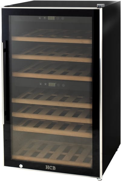 HCB® - Professionele luxe Wijnkoelkast met 2 zones - 66 flessen - Wijnklimaatkast met houten lades - Vrijstaand wijn koelkast - Klimaatkast - Wijnkast - Wijnfrigo koeler - 57 kg - Frigo - 6817