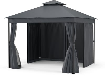 Blumfeldt Mondo Dubbel Paviljoen 3x3 - Dubbel dak & muggengaas, Weerbestendig metalen frame, Gordijnen voor privacy, Tuinpaviljoen, Eenvoudig te monteren, Donkergrijs
