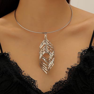 Lange Zilveren Holle Blad Oorbellen Dames Metalen Gepersonaliseerde Mode Oorbellen Overdreven High-end Oorbellen Necklace brown