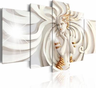 Schilderij - Godin van de Zon, Wit/Goud, 5luik, wanddecoratie