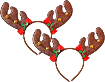 Widmann Kerst diadeems/haarbanden - 2x - rendier gewei met strikjes - donkerbruin