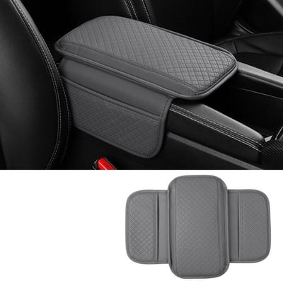 Coussin d'accoudoir de voiture universel en cuir respirant, housse de protection anti-rayures pour boîte de console centrale gris