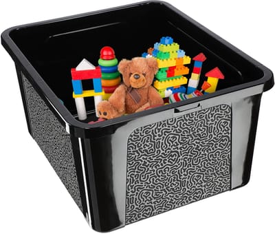 KADAX Rechthoekige opbergdoos met deksel, opbergcontainer, stapelcontainer, plastic doos, kunststof doos, ruimtebesparende opbergdoos (20 l, zwart)
