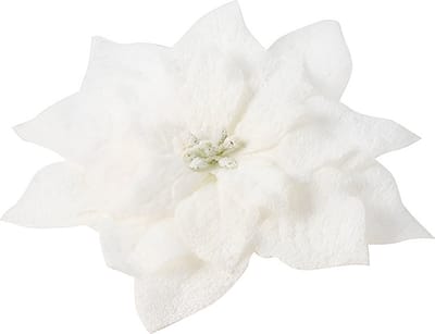 Cosy & Trendy Kerstboomversiering - witte besneeuwde bloem - 15 cm - op clip - kerstboom decoratie