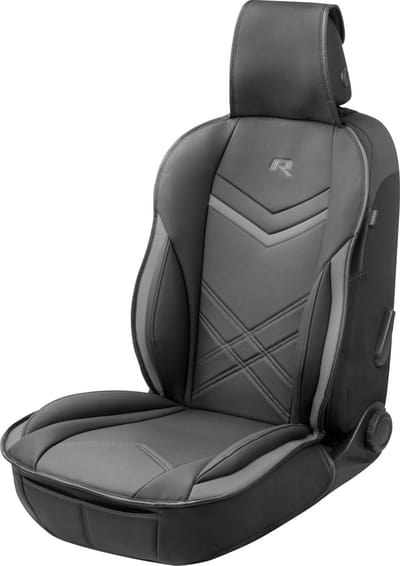 Walser Autostoelhoes Rey - universele stoelhoes en beschermmat in zwart-grijs - stoelbeschermer voor auto's en vrachtwagens in racing look - 1 stuk