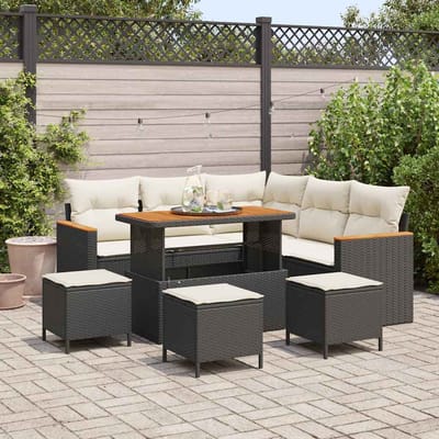 vidaXL - Tuinbank - Set - met - kussen - met - opslag - Zwart - Poly - rattan