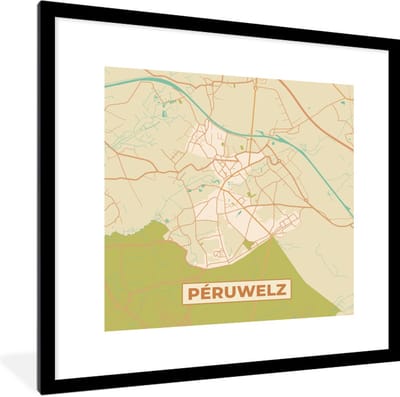 Fotolijst incl. Poster - Plattegrond - Kaart - België - Stadskaart - Péruwelz - 40x40 cm - Posterlijst