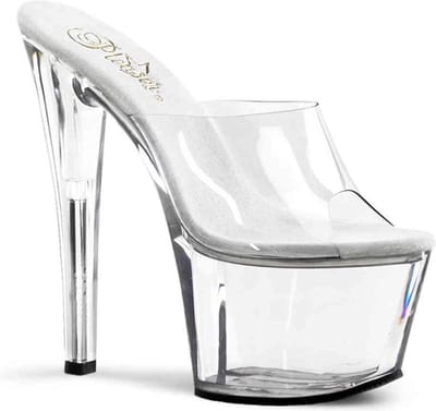Pleaser - SKY-301 Muiltjes - Paaldans schoenen - 35 Shoes - Transparant/Zilverkleurig