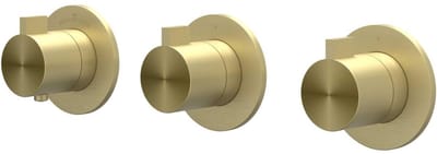 IVY Tribe Afbouwdeel Inbouwthermostaat met 2 Stopkranen Symmetry met Ronde Rozetten - RVS 316 Geborsteld Mat Goud PVD