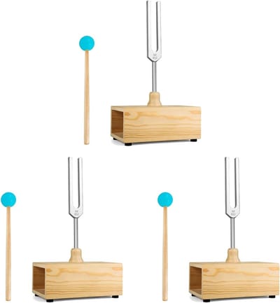 Stemvork Set - Resonantieboxen - Geluids Experimenten - Hoogwaardig Instrument - 3 Stuks - Hout & Zilver