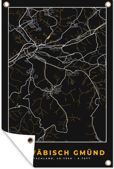 Muurdecoratie Goud – Duitsland – Plattegrond – Gold – Stadskaart – Kaart – Schwäbisch Gmünd - 120x180 cm - Tuinposter - Tuindoek
