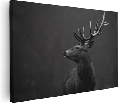 Artaza Canvas Schilderij Hertenkop Met Gewei - 30x20 cm - Klein - Muurdecoratie Dierenkop - Wanddecoratie Dieren - Kamer Accessoires