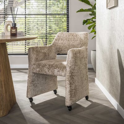 Dimehouse Set van 2 Eetkamerstoelen Capri Alura zand Stof met wieltjes - Stof - Scandinavisch & Basic