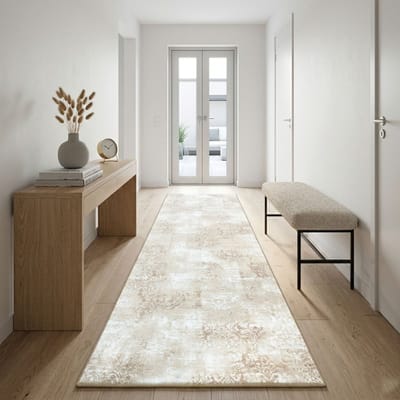 FLOORDIREKT Tapijt Loper Davoli met Patroon - Op Maat Gemaakte Fijn Lus Tapijt Loper - Voor Keuken, Hal & Woonkamer - Ornament Vintage Oosters Rooster in Beige - 80 x 100 cm