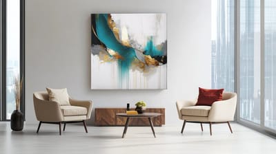 Vierkant Canvas Schilderij Goud Groen Abstract - Moderne Wanddecoratie voor Woonkamer - 60 x 60 cm