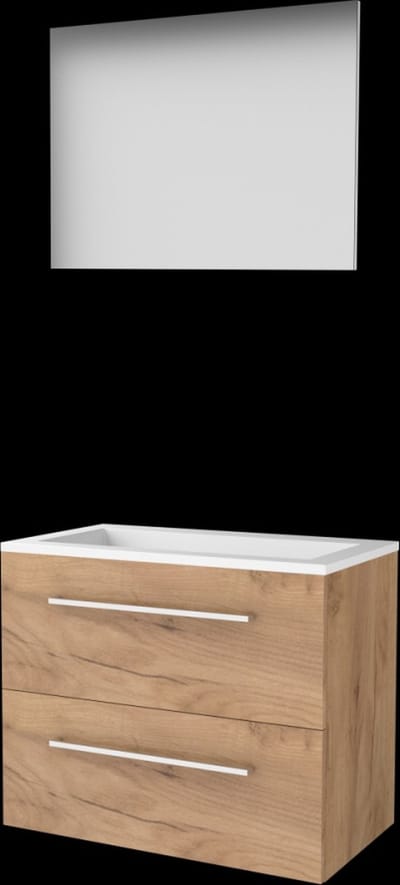 Basic-Line Basic 46 Badkamermeubelset - 80 x 46 cm - Met Grepen - 2 Lades - Acryl Wastafel - Zonder Kraangat - Spiegel - Whisky Oak