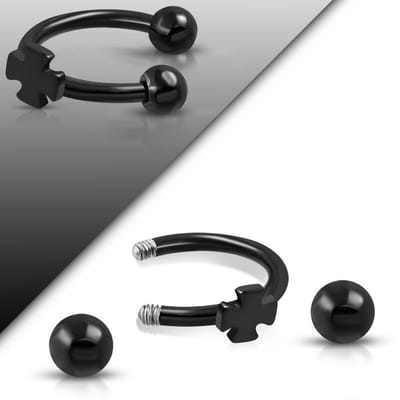Rvs sieraden - Stalen oorpiercing met kruisje - horseshoe piercing10mm