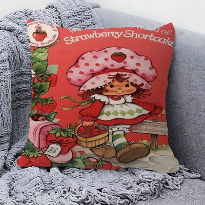 Cartoon Aardbeien Shortcake Gepersonaliseerde Kussensloop Kinderkamer Wilde Feest Decor Kussensloop Kinder Verjaardag Douchecadeau 45x45cm
