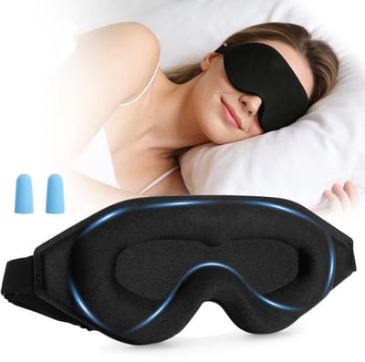 Dailygoods - Slaapmasker voor zijslapers, 3D-oogkassen, slaapbril met 2 paar oordopjes, oogmasker, slaapmasker met verstelbare elastische band, blinddoek, slapend, lichtblokkerend en ademend