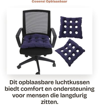 Dailygoods- Luchtkussen Ergonomisch Ontwerp - Opblaasbaar - Antidecubitus - Rolstoel - Bureaustoel - PVC Materiaal - 39x39cm - Zitkussen