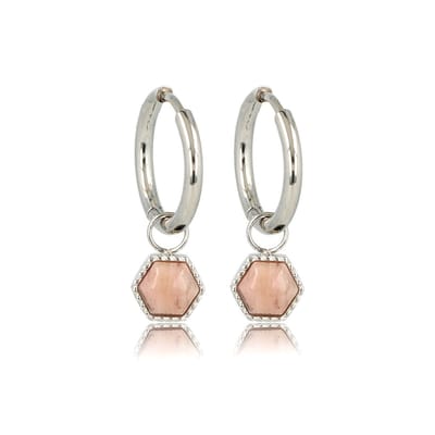 My Bendel - Oorbellen Zilverkleurig Zeshoek met Rhodonite Edelsteen - Zilverkleurige Zeshoek Oorbellen met Rhodonite Pracht - met Luxe Cadeauverpakking | Sieraden Voor Dames