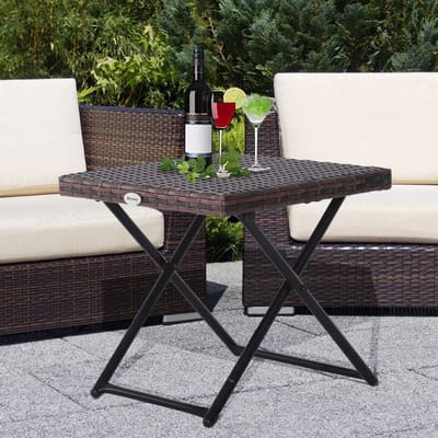NONE Outsunny opvouwbare tuintafel van synthetisch rotan 40X40X40 cm Chocolade