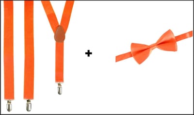 Bretel fluor oranje + Vlinderstrik oranje - Koningsdag WK themafeest party gala orange