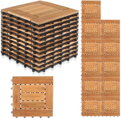 Houten Buitentegels - Acacia Hout - Terras Vloer - Klik Systeem - 30x30cm 11 Stuks - 7 Latten