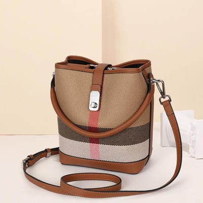Geruite Bucket Bag voor Dames Nieuwe Casual Hoge kwaliteit Niche Handgedragen Eén-schouder Crossbody Tas Veelzijdig brown