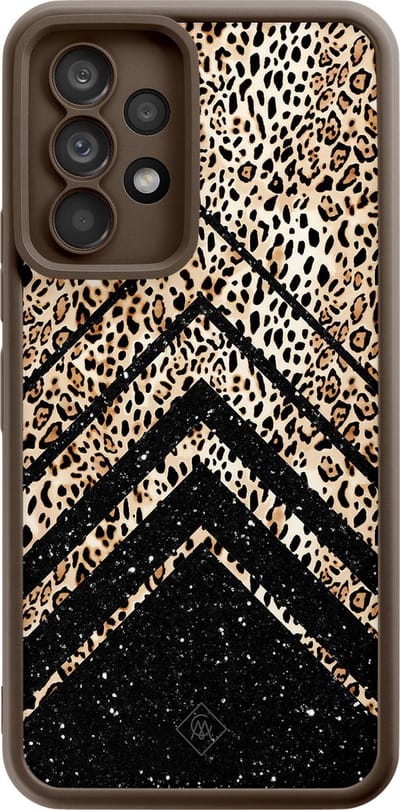 Casimoda® hoesje - Geschikt voor Samsung Galaxy A52 5G - Luipaard Chevron - Zwart TPU Backcover - Luipaardprint - Bruin/beige
