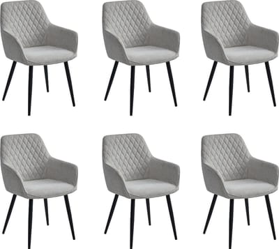 Colenis® - Beverly Eetkamerstoel - Set Van 6 - Beige - Geweven stof - Met armleuning