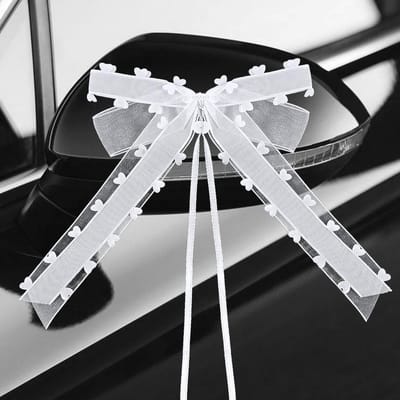Allecto - Car Bows - Organza Auto Versiering - Wit - Huwelijksdecoratie - Feestelijke Gelegenheden - Antenne Bogen - Geschikt voor Bruiloft en Verj...