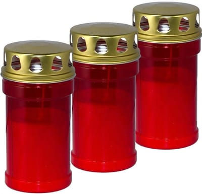 Trend Candles grafkaars - 3x - gedenklicht met deksel - rood - 7 x 14 cm - 2,5 dag - Gedenkkaars - Graflicht/herdenkingslicht