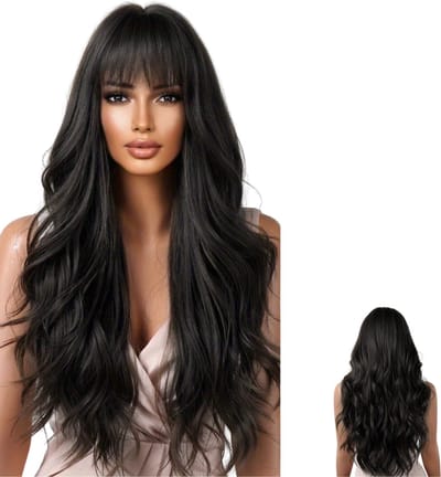 Livano Pruiken Dames - Lang Haar - Cosplay Pruik - Hair Wig - Zwart - 66cm