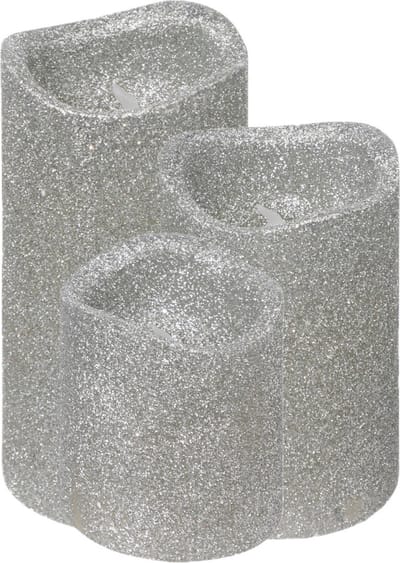 Feeric lights LED stompkaarsen - 3x - zilver - glitter