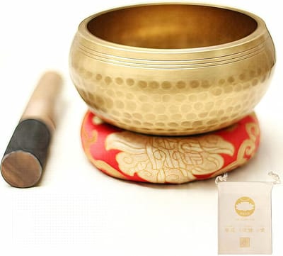 Tibetaanse Klankschaal Set - Meditatie Schaaltje - Mindfulness Oefeningen - Authentiek Handgemaakt - 8.5 cm - Goud