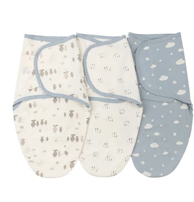Baby-inbakerslaapzak – 3–4 maanden – Slaapzak voor pasgeborenen – Baby-slaapzak van biologisch katoen – Inbakerdoek – Baby-inbakerwikkel – Unisex – Stijl A (3-delige set)