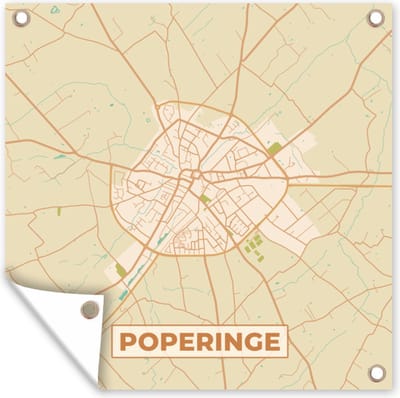 Tuin poster Kaart - Stadskaart - Plattegrond - België - Poperinge - 200x200 cm - Tuindoek