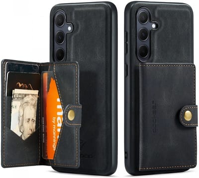 CaseMe JH-01 Hoesje Geschikt voor Samsung Galaxy A55 | Back Cover met Magnetische Kaarthouder | Beschermhoes Pasjeshouder Achterkant | 4 Pasjes en Briefgeld | Zwart