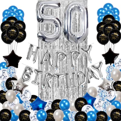 FeestmetJoep® 50 jaar verjaardag versiering & ballonnen - Blauw & Zilver