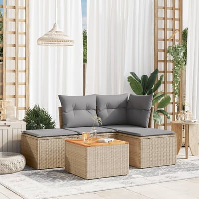 vidaXL - 5-delige - Loungeset - met - kussens - poly - rattan - beige