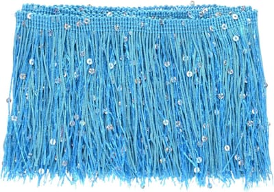 METERXITY 1 Yard Pailletten Kwastje Fringe Trim 4 "Sprankelend Polyester Franje Trim Lint Boho Kant Naaien Trimmen voor Latijnse Jurk/Rok/DIY Naaien Ambachten [Blauw]