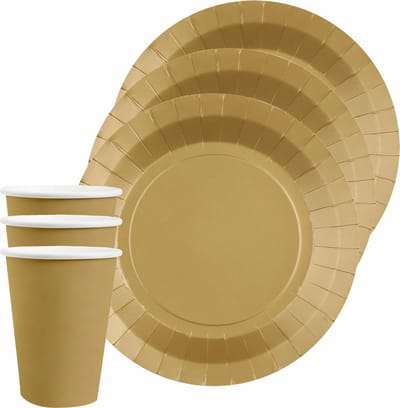 Santex feest/verjaardag servies set - 10x gebaksbordjes en bekertjes - goud - karton