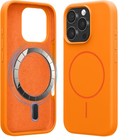 kwmobile Telefoonhoesje voor Apple iPhone 16 Pro - Hoes met siliconen randen en magnetische achterkant compatibel met MagSafe, in fruitig oranje